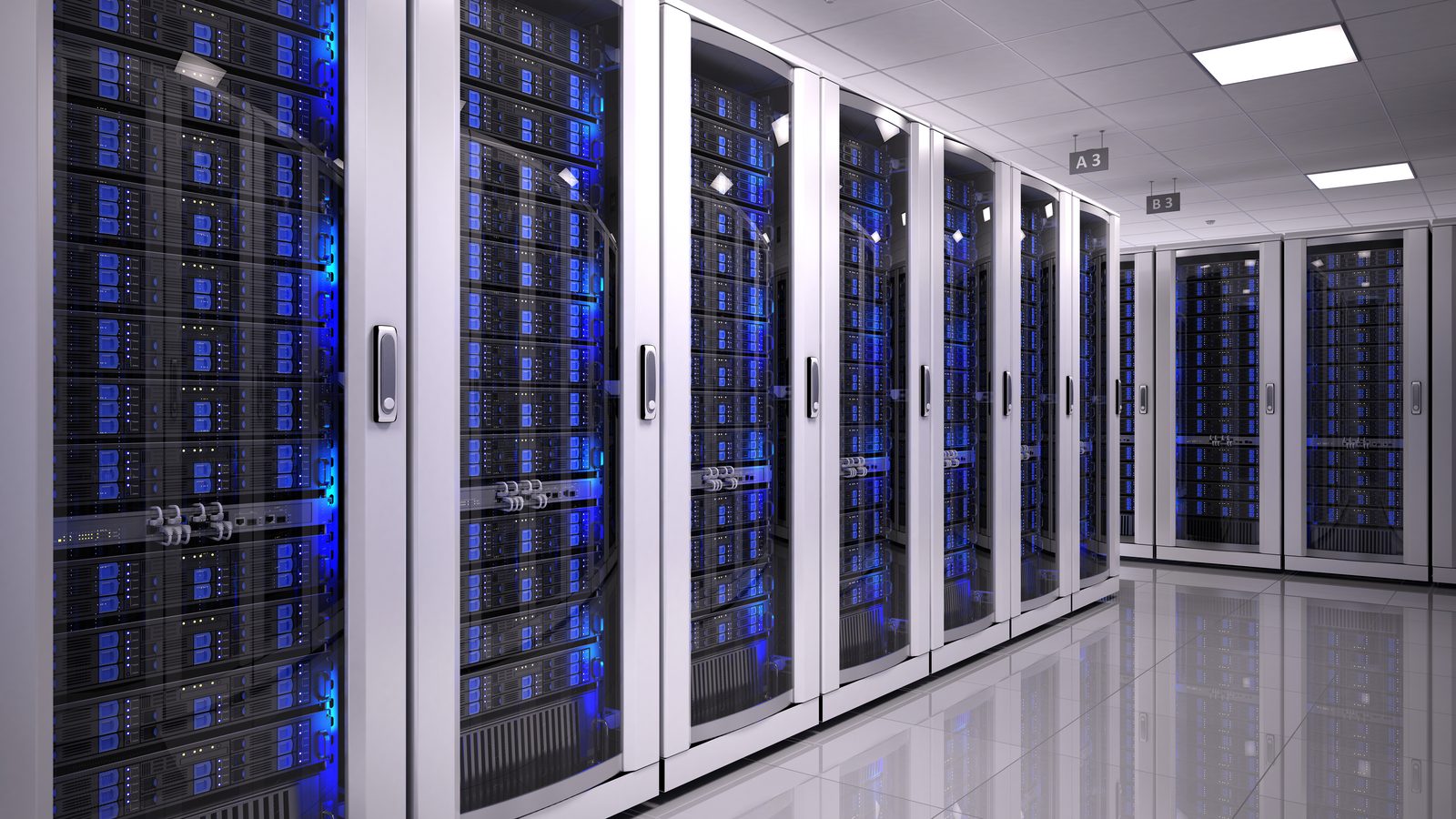 Serverkasten in een moderne hostingruimte